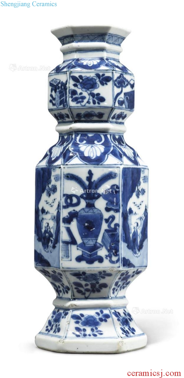 The qing emperor kangxi Blue and white landscape coats antique vase