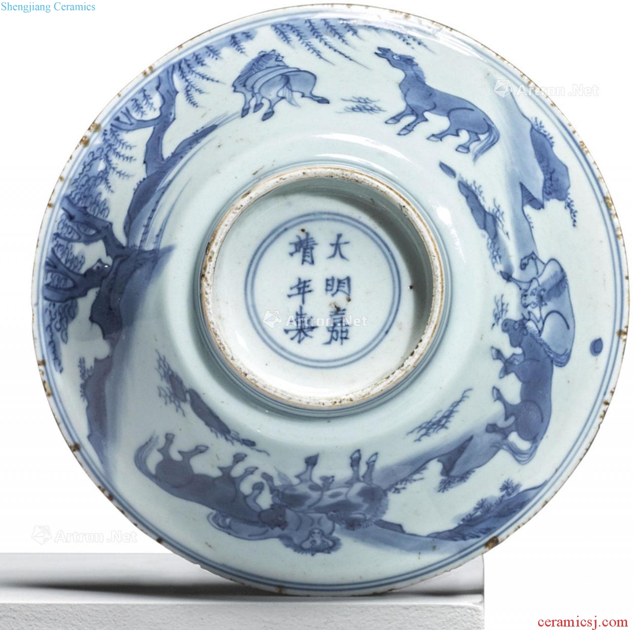 Qing shunzhi Blue and white figure 盌 jose tortoise jun