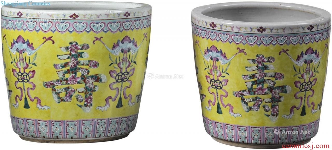 Qing dynasty in the 19th century To pastel yellow longer live figure flowerpot (a)