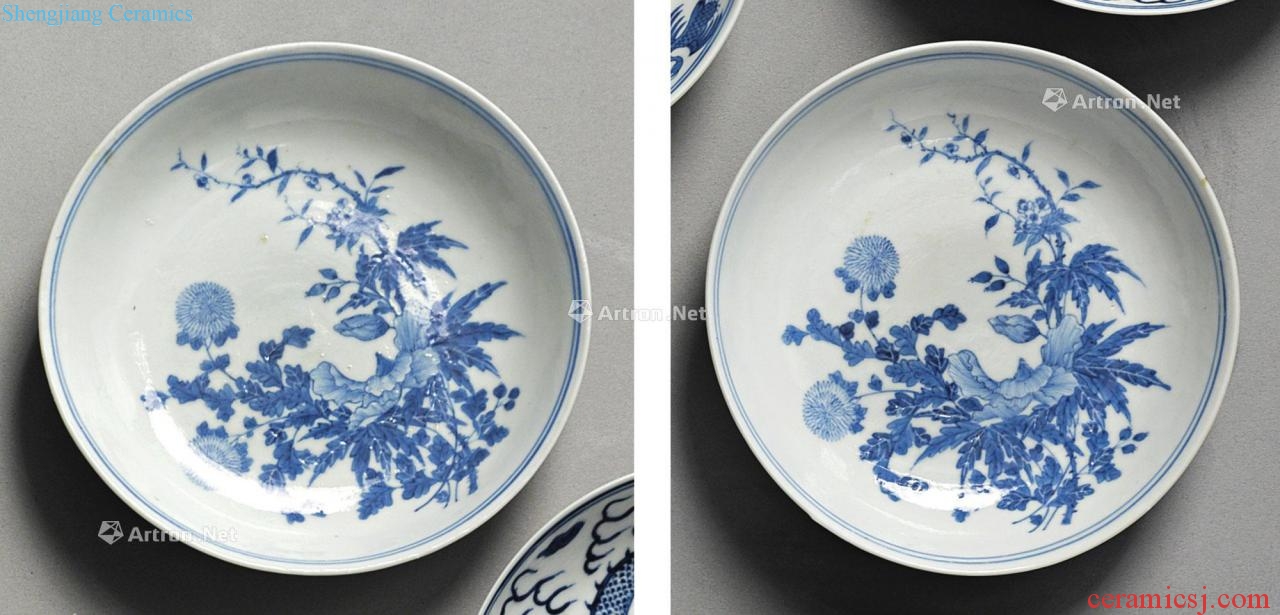 Qing guangxu Blue and white fold branch flowers tray (a)