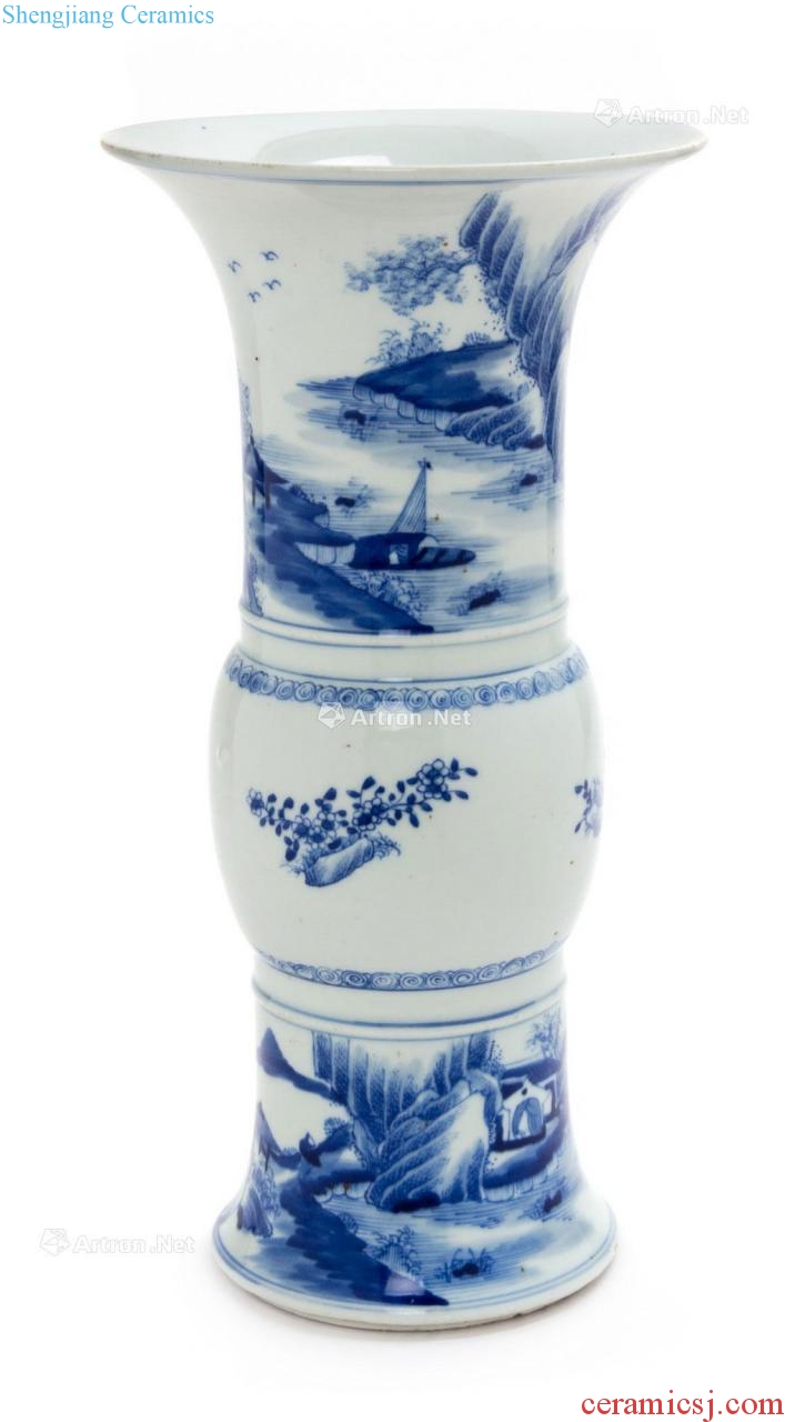The qing emperor kangxi Figure flower vase with blue and white landscape
