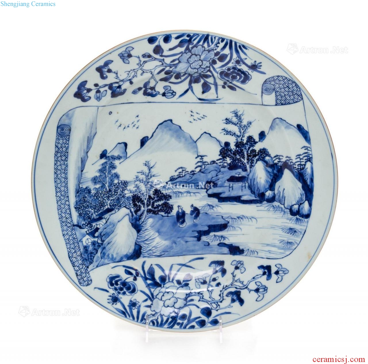The qing emperor kangxi Blue and white medallion figure flower grain market landscape