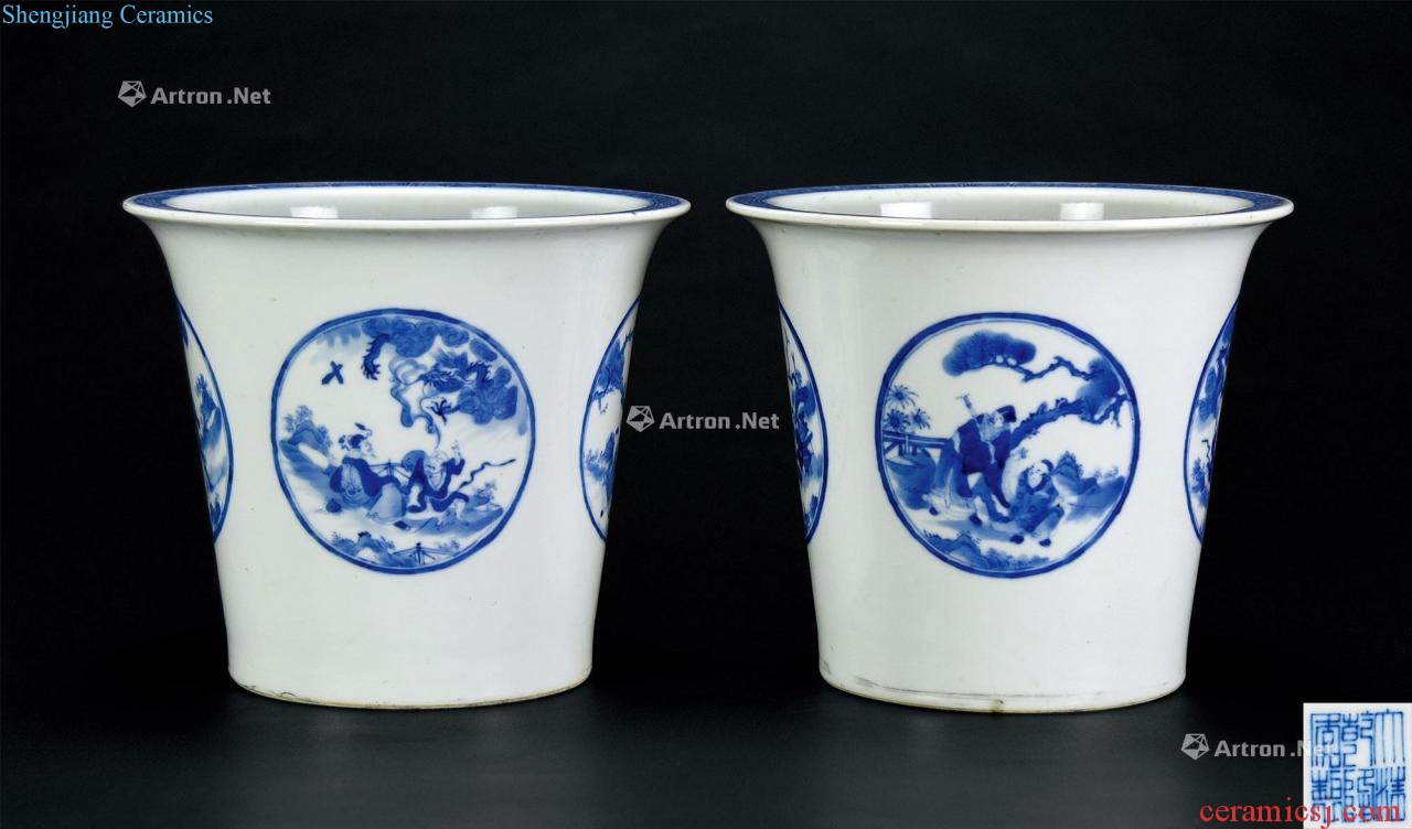 In late qing dynasty/blue and white "the eight immortals people flower pot" of the republic of China (a)