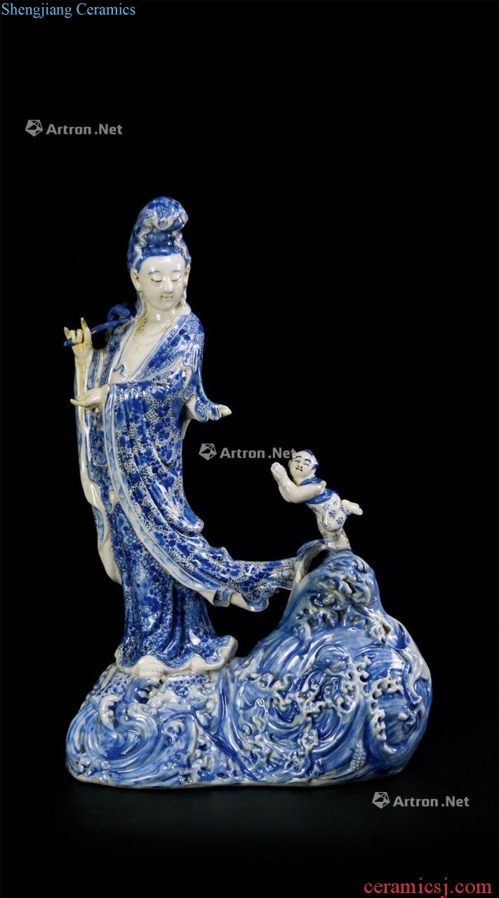 Qing dynasty blue and white boy worship guan Yin