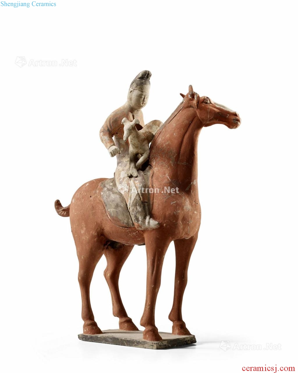 Tang ride a horse figurines of coloured drawing or pattern