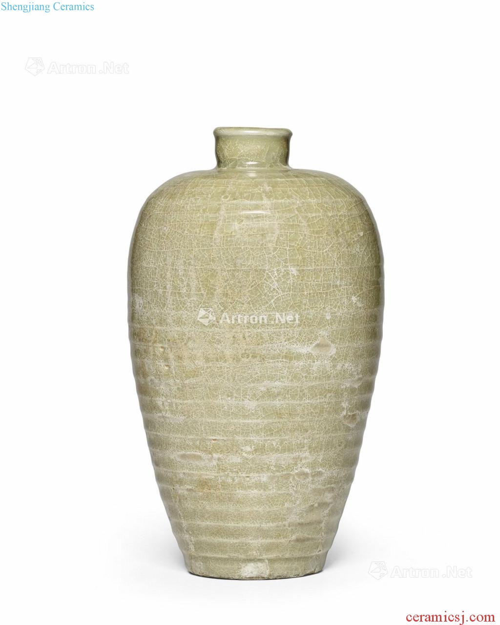 The song dynasty Yao state kiln green glaze bowstring grain mei bottle
