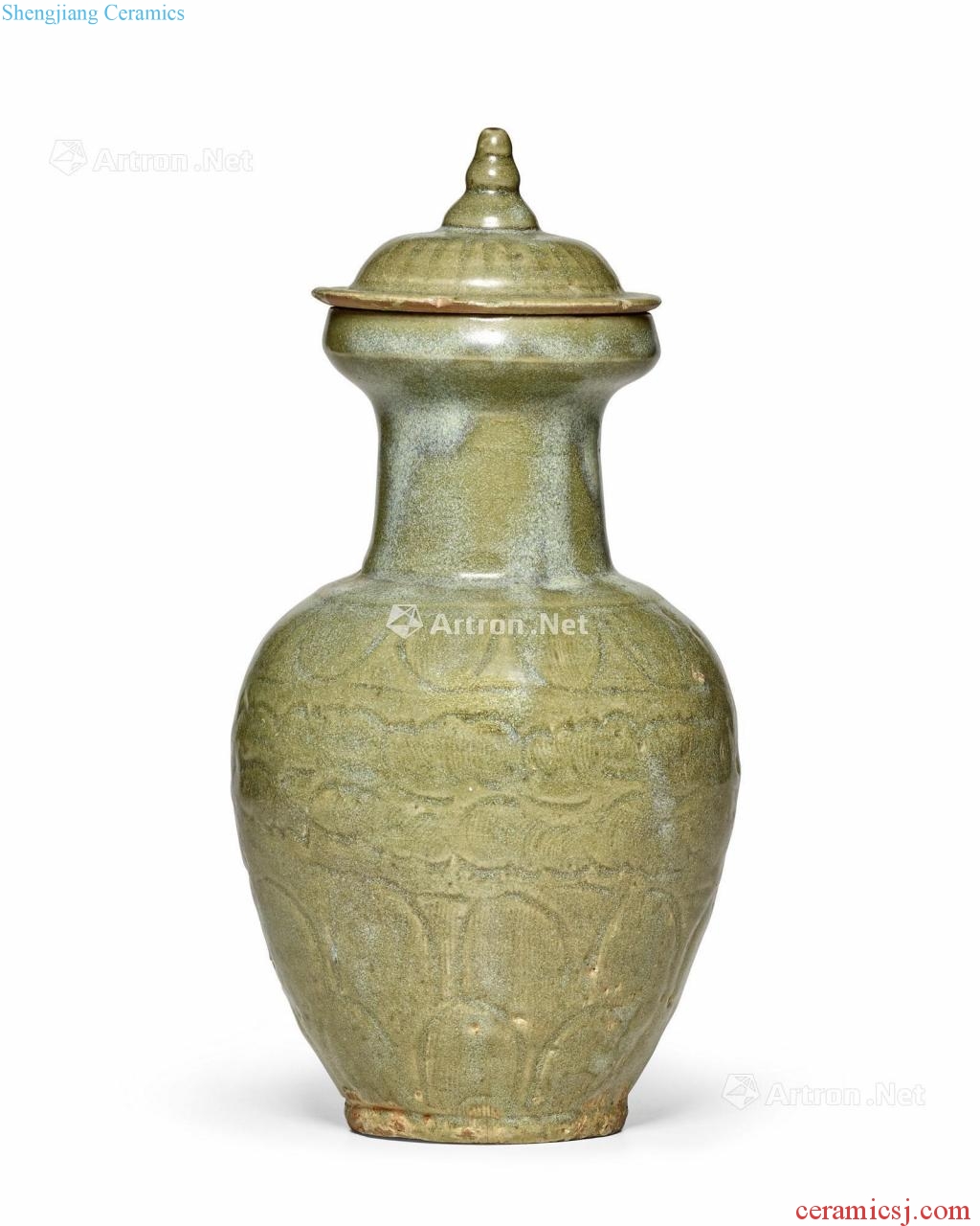 Ming Longquan celadon green glazed carved petals grain bottle cap