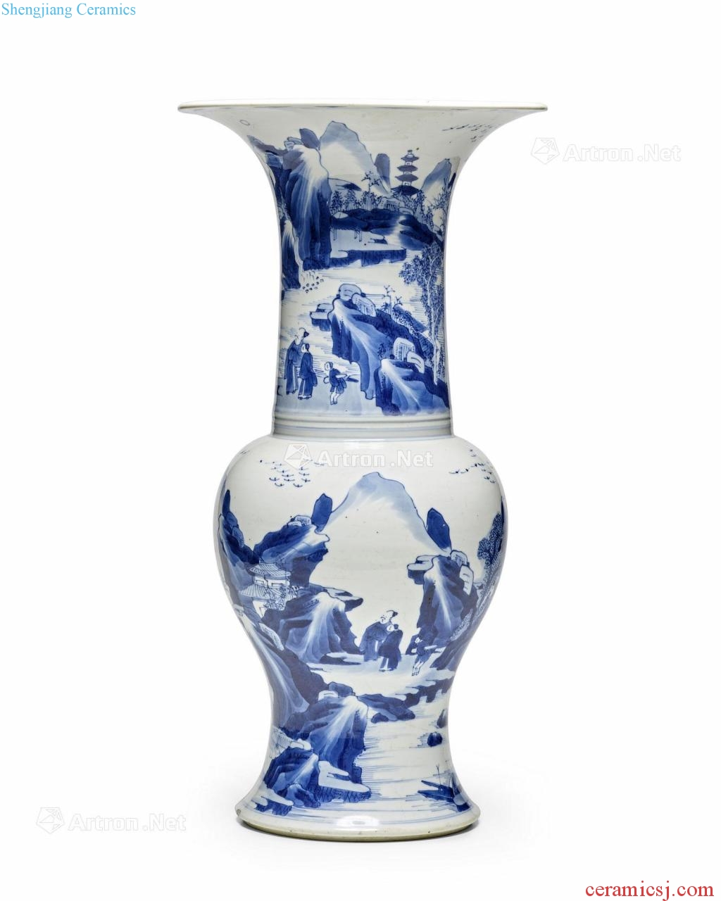 In the 19th century Blue and white figure ombre honour family was visiting friends with jean