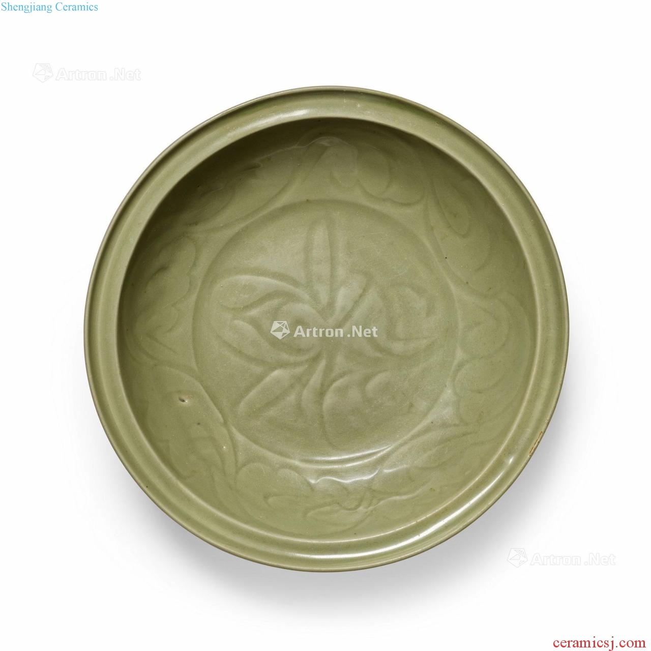 Ming Longquan celadon glaze carved lotus tray