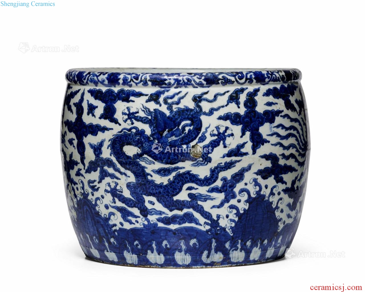 Ming longqing Blue and white in extremely good fortune grain tank