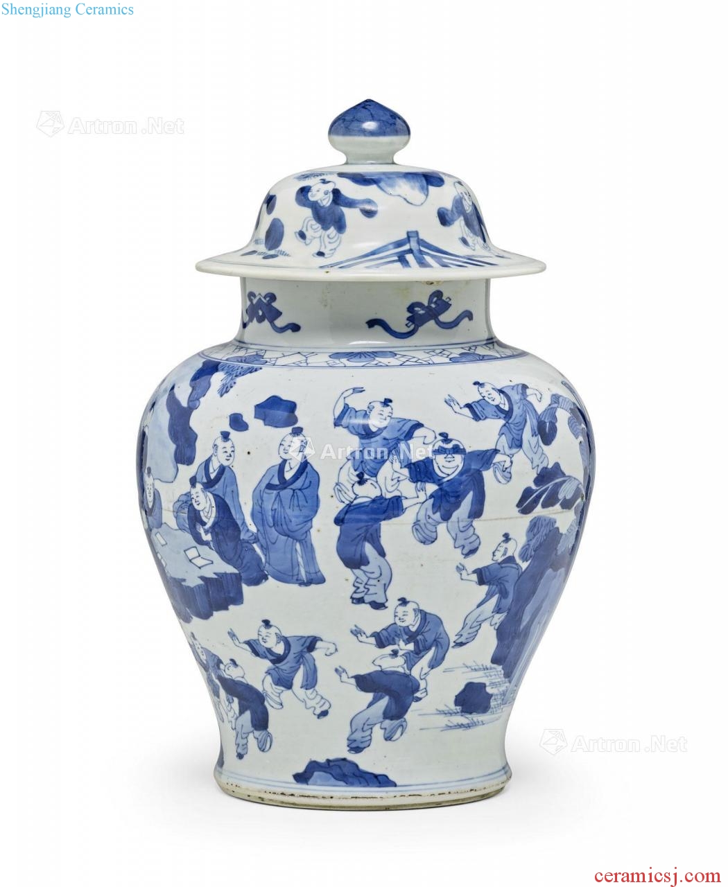 The qing emperor kangxi Blue and white figure general jar with cover the ancient philosophers