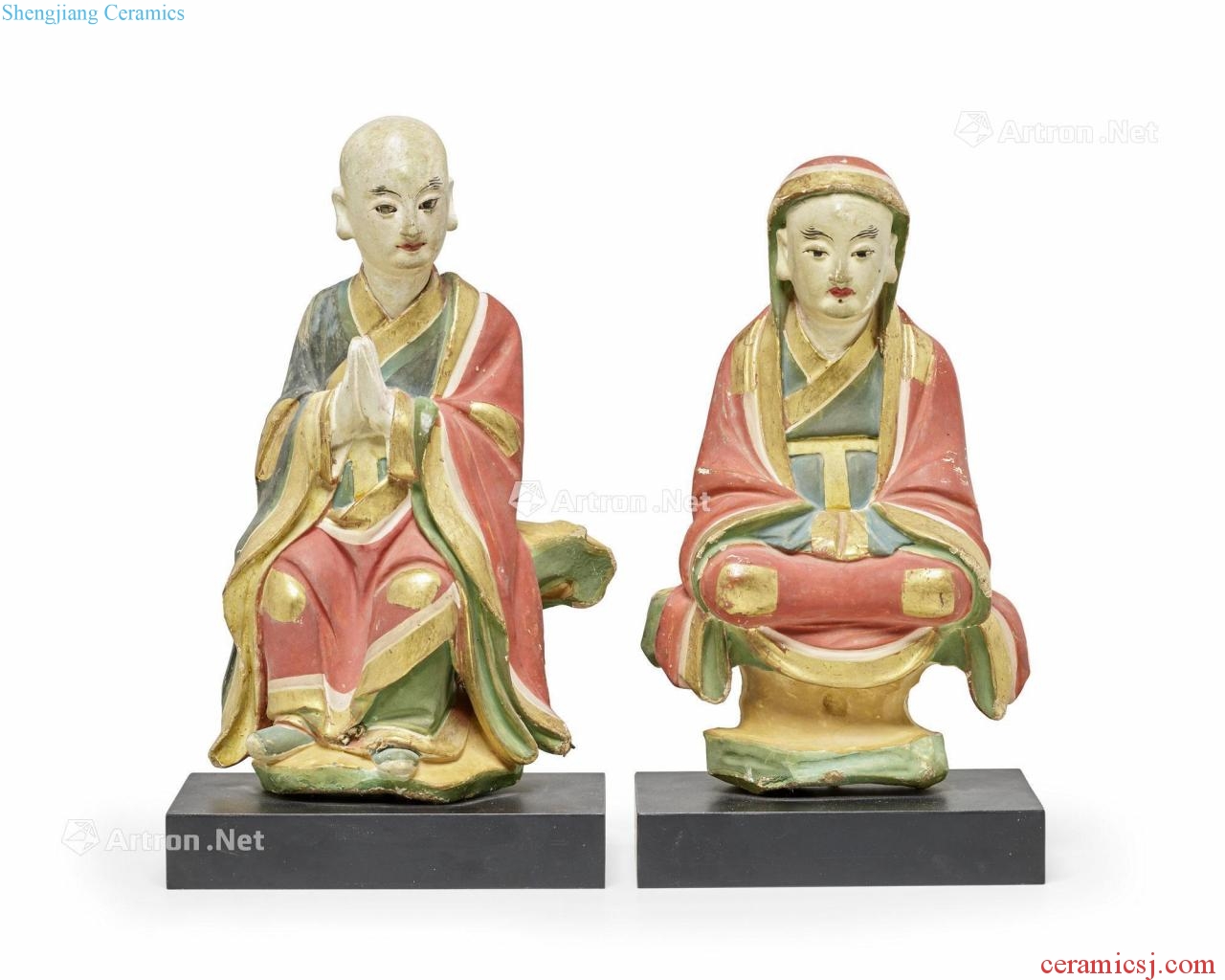 Ocean's yuan/Ming painted sculpture like two statues
