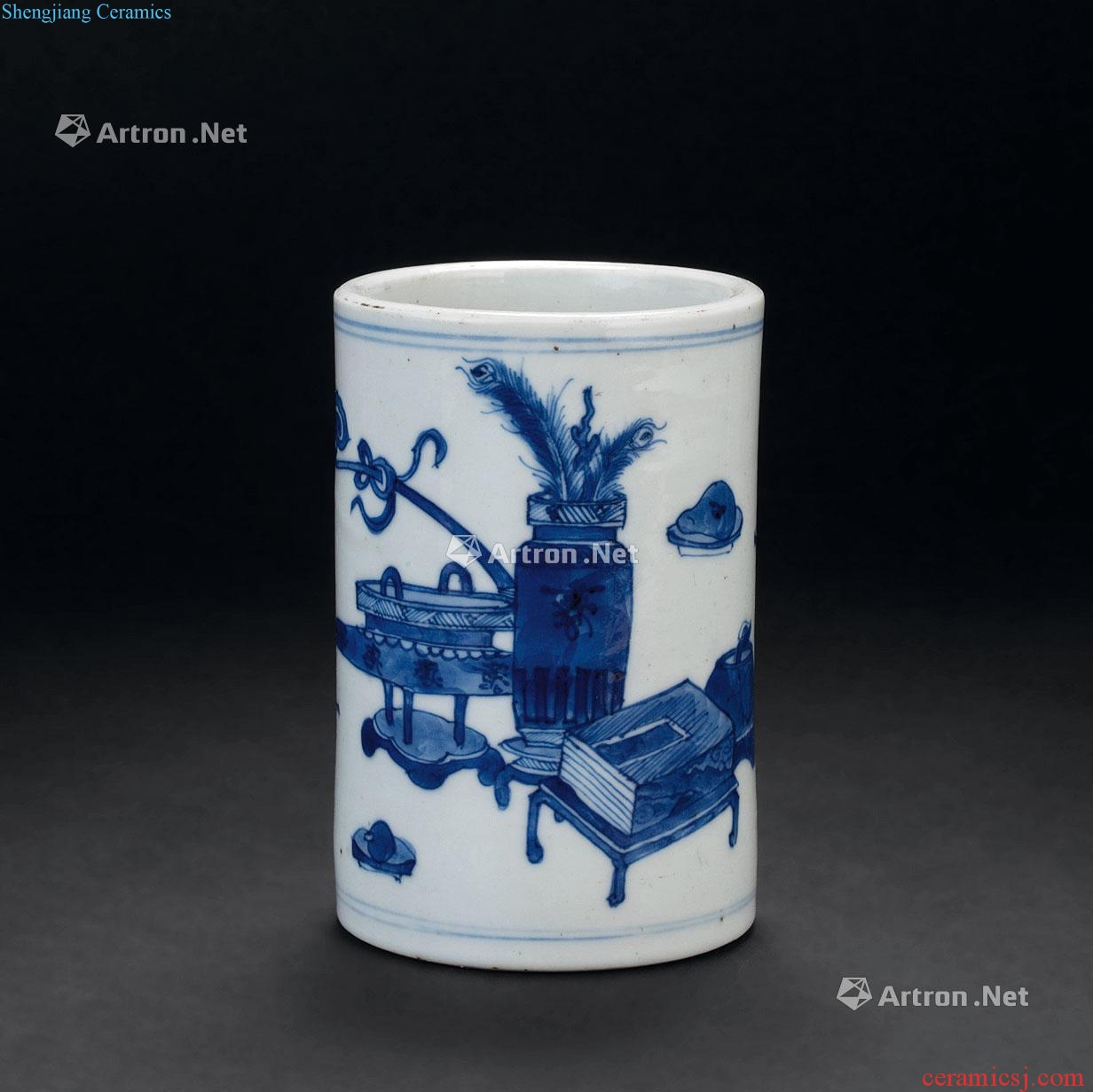 Mid - the Qing Dynasty A BLUE AND WHITE PORCELAIN BRUSH POT