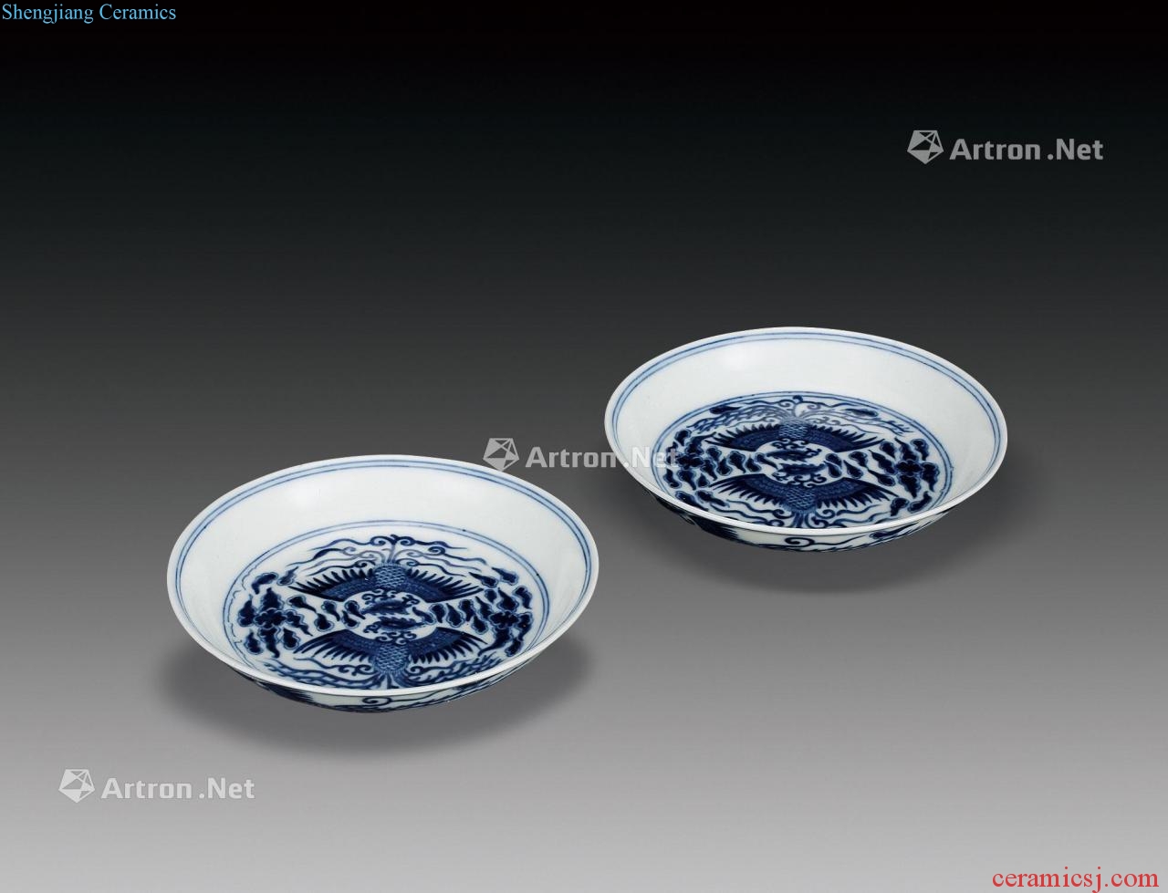 Xuantong Period A PAIR OF BLUE AND WHITE PHOENIX PATTERNED PLATES