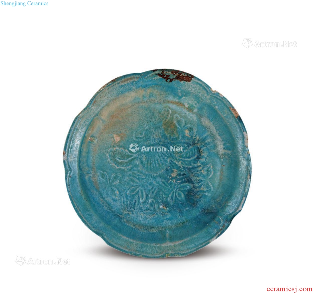 AN AMBER GLAZED MARBLED CUP TANG DA BLUE GLAZE PLATE WITH IMPRINT SONG DYNASTY