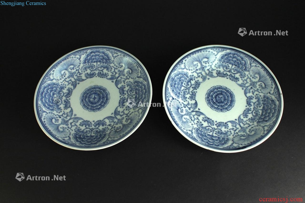Qing jiaqing light blue and white flower tray trace (a)