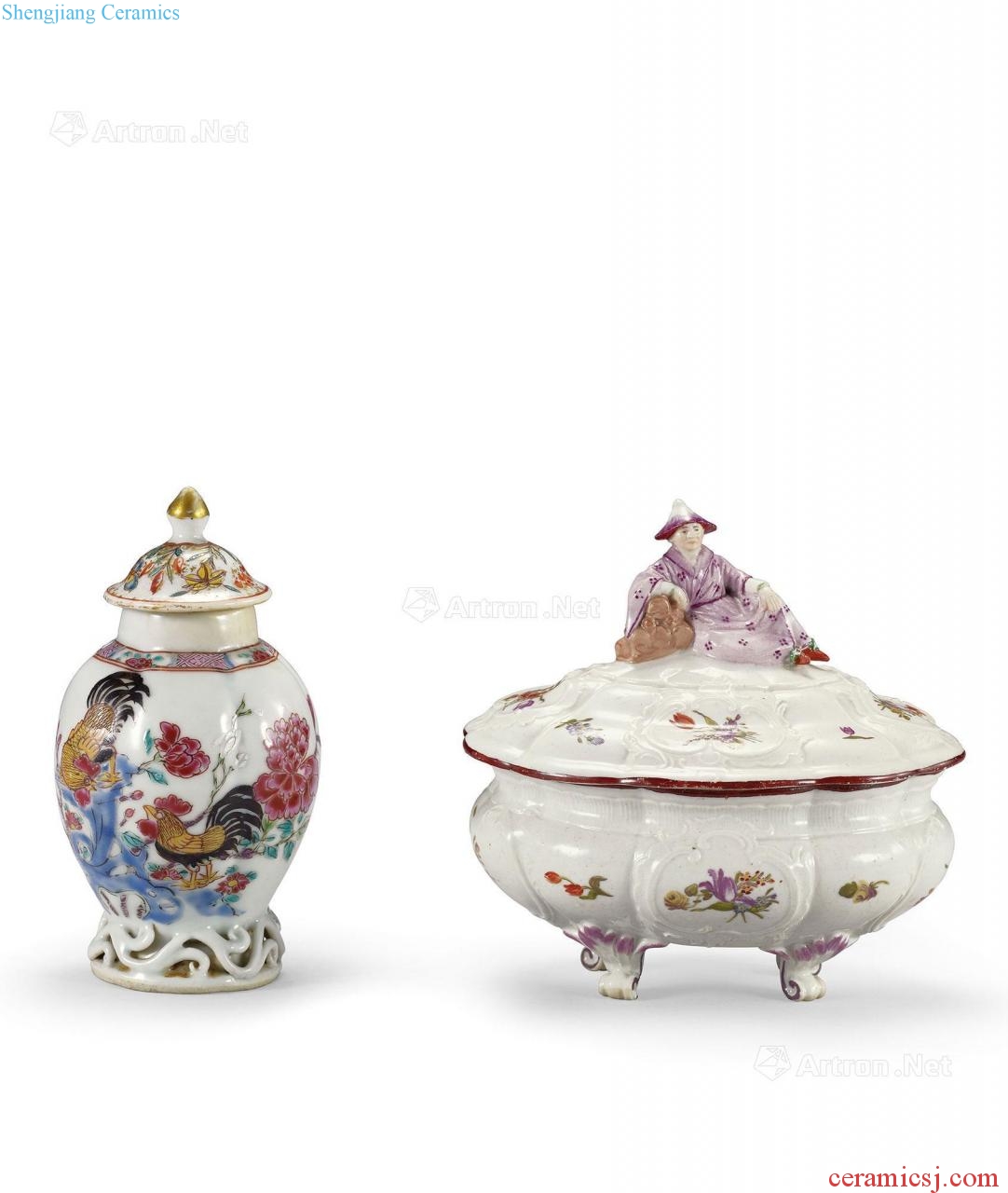 In the eighteenth century Pastel rooster capping, pastel flowers lines character button box cover two things (group a)
