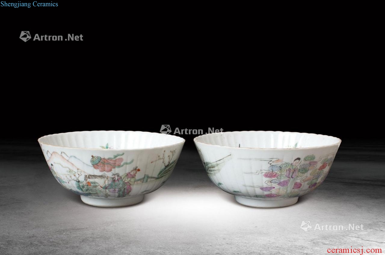 Clear pastel characters grain chrysanthemum shape bowl (a pair)