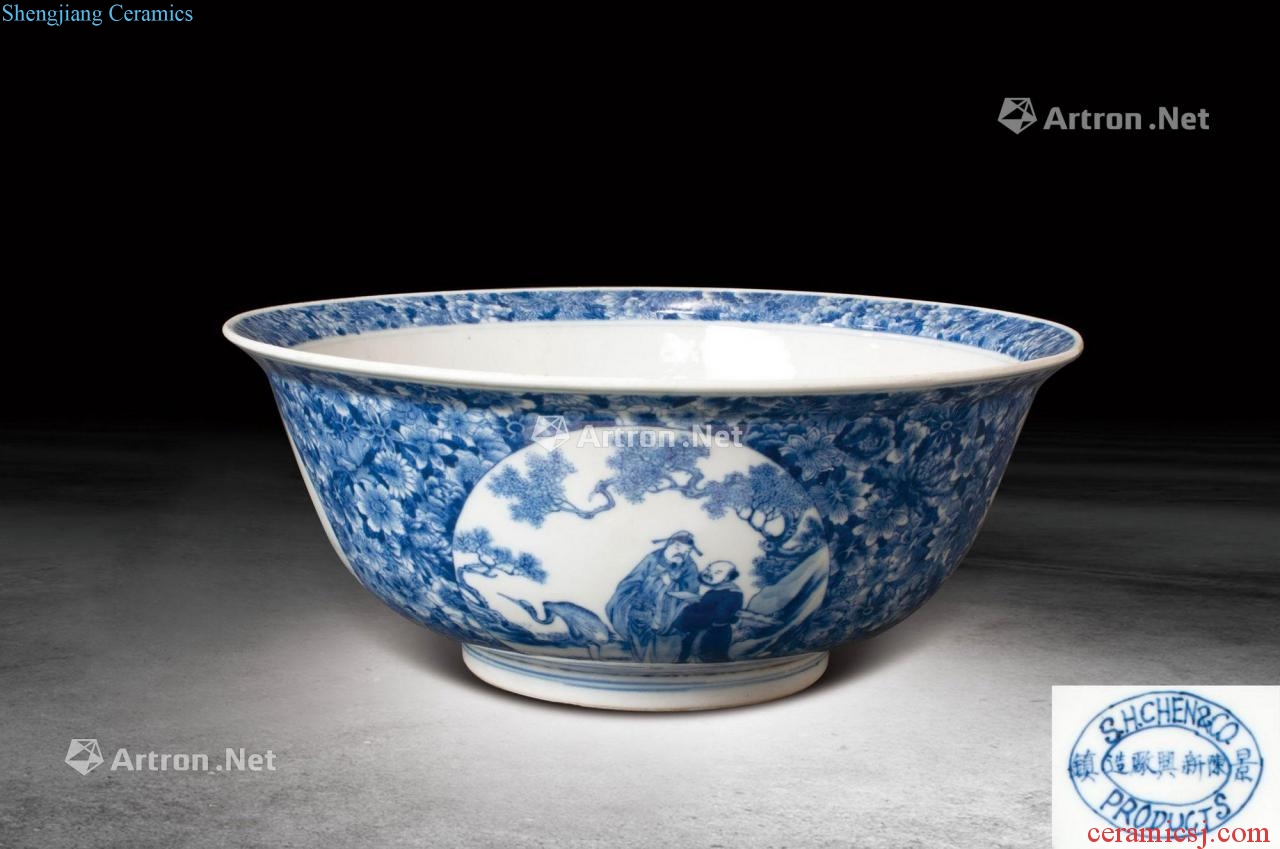 Qing porcelain medallion character benevolent green-splashed bowls