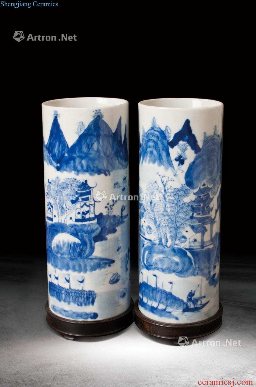 qing Blue and white landscape pattern cap tube (a)