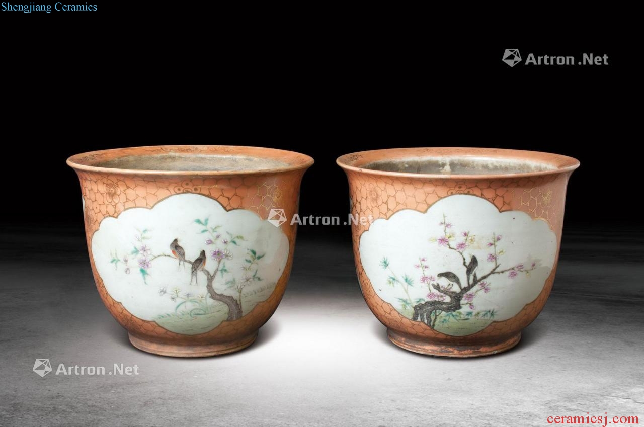Qing medallion enamel paint painting of flowers and grain flowerpot (a)