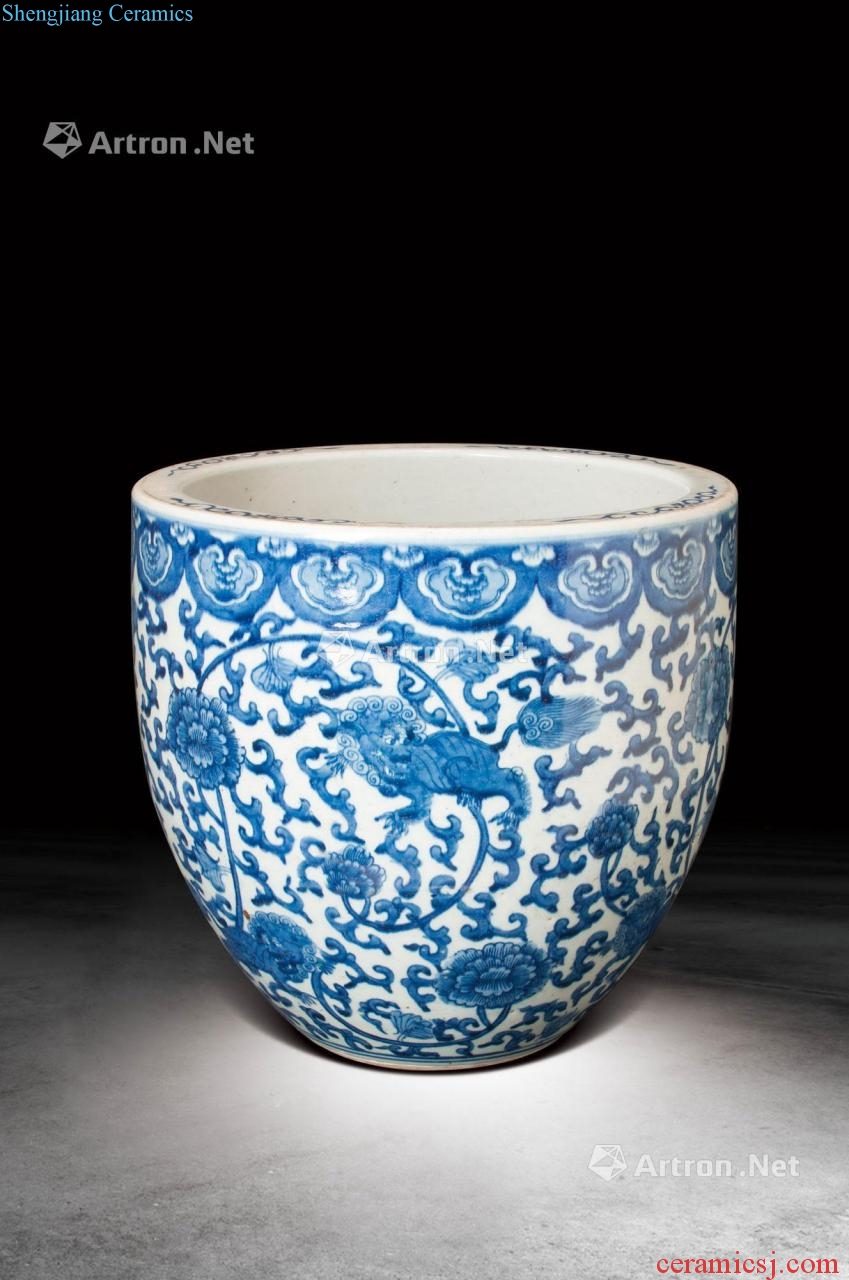 qing Blue and white branch flowers benevolent lines cylinder