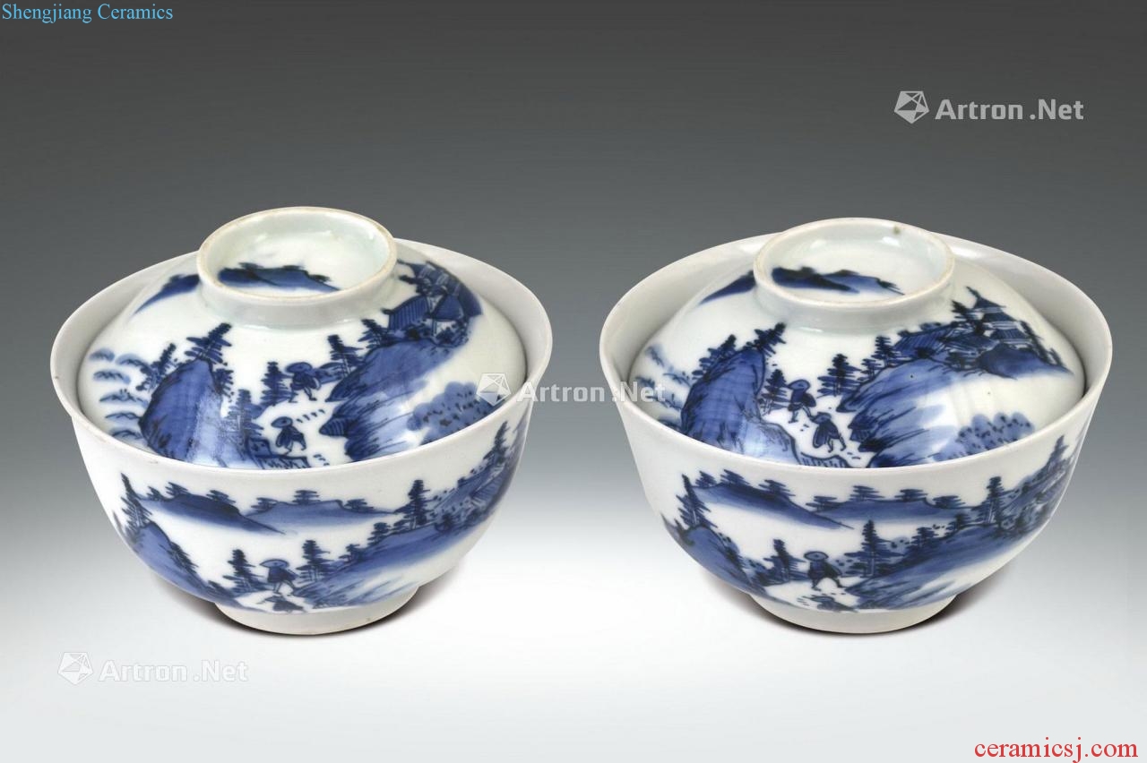 qing Blue and white landscape pattern tureen (a)