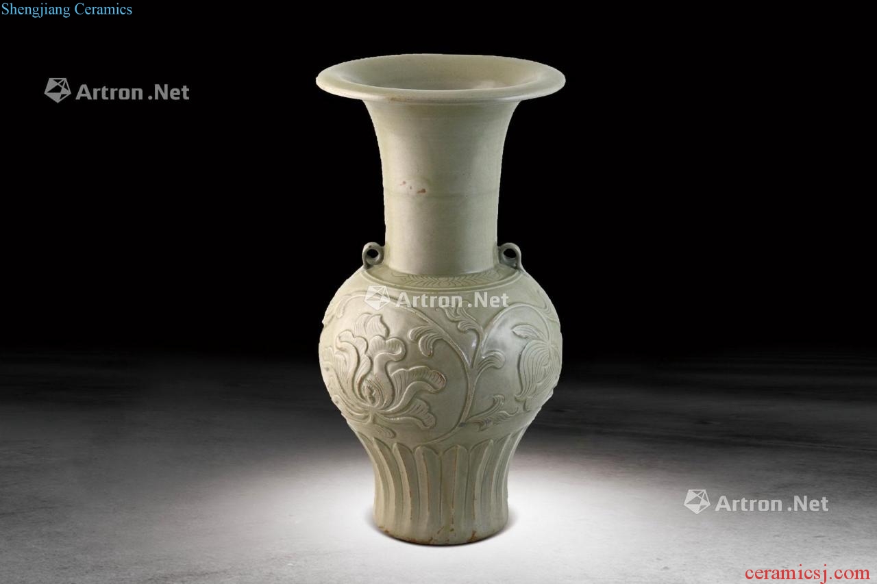 Ming Green glaze printing grain double flower vase with