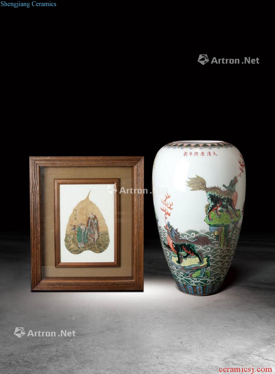 qing Kangxi multicoloured benevolent wax gourd Chang leaves coloured drawing or pattern established immortal figure (a set of two)
