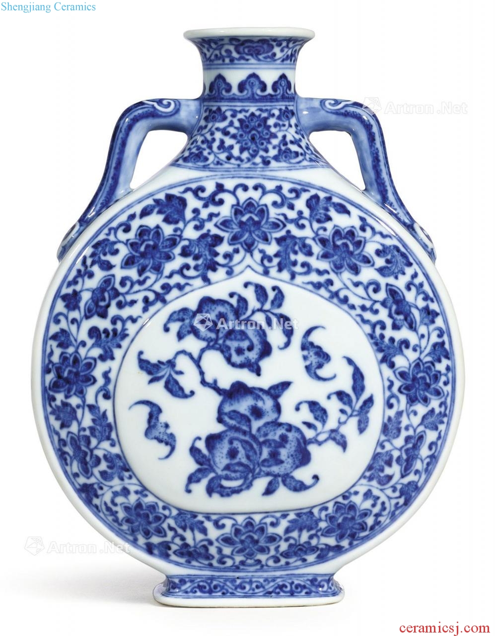Qing qianlong Blue and white tie up lotus flower grain apricot round medallion type 1 grain ears flat pot