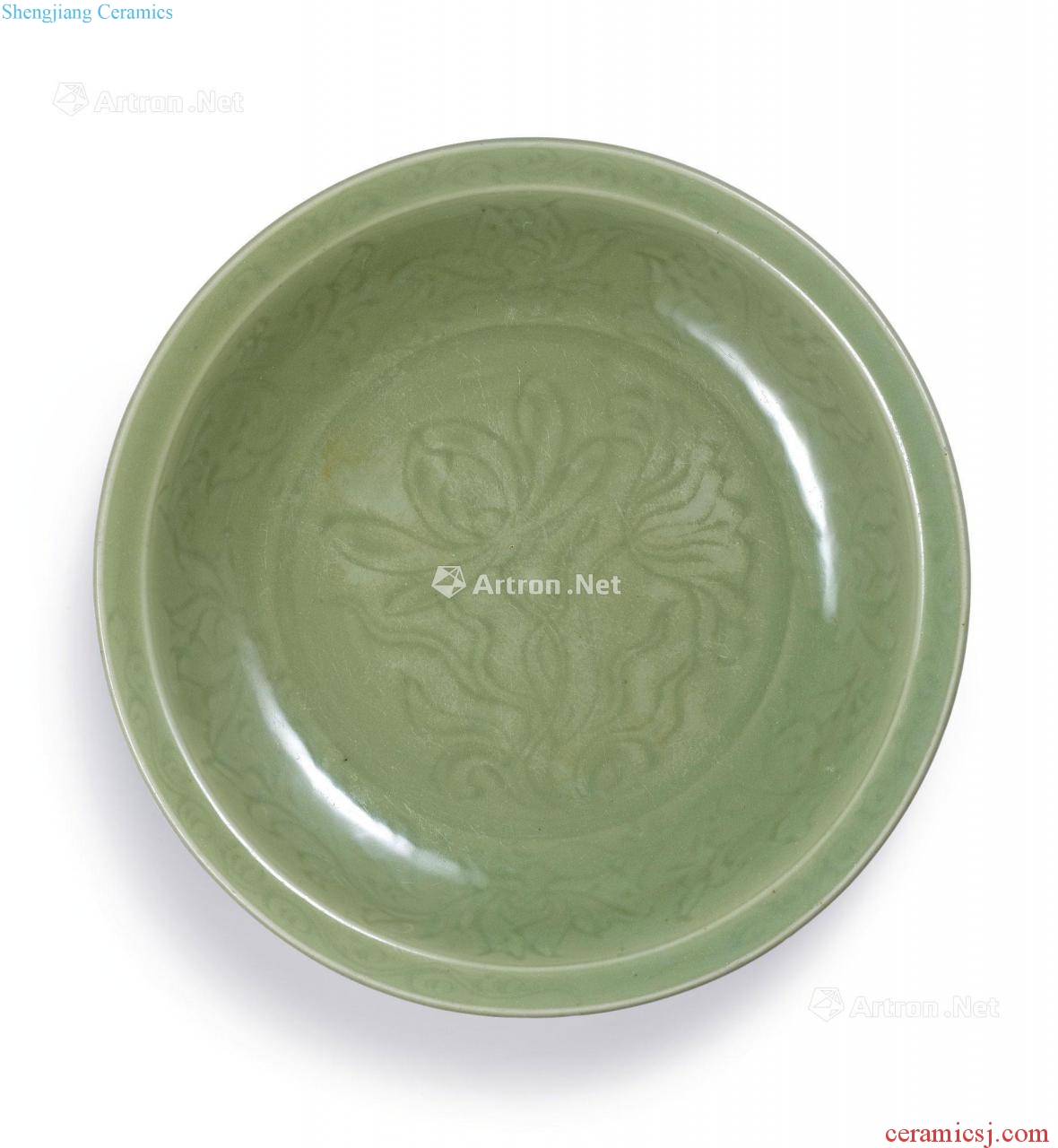 Ming Longquan celadon glaze lotus pattern plate