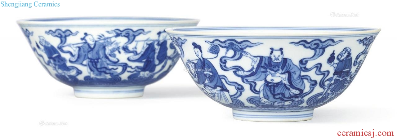 Qing daoguang Blue and white the eight immortals celebration 盌 (a)