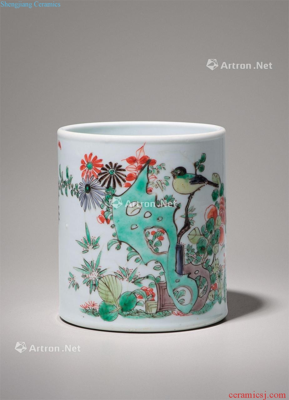 The qing emperor kangxi Colorful flowers and birds grain brush pot