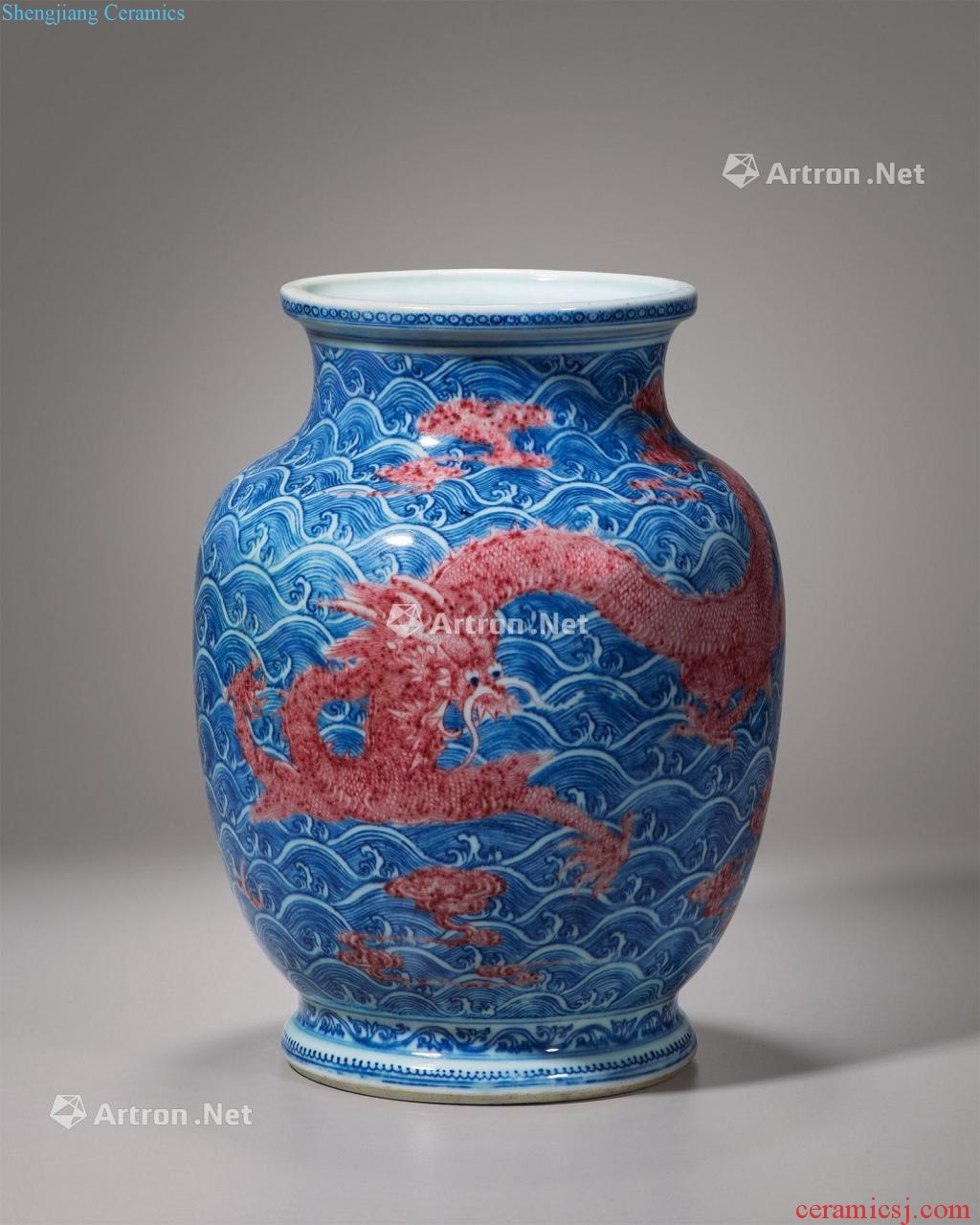 Qing qianlong Blue and white youligong red sea water dragon grain lantern