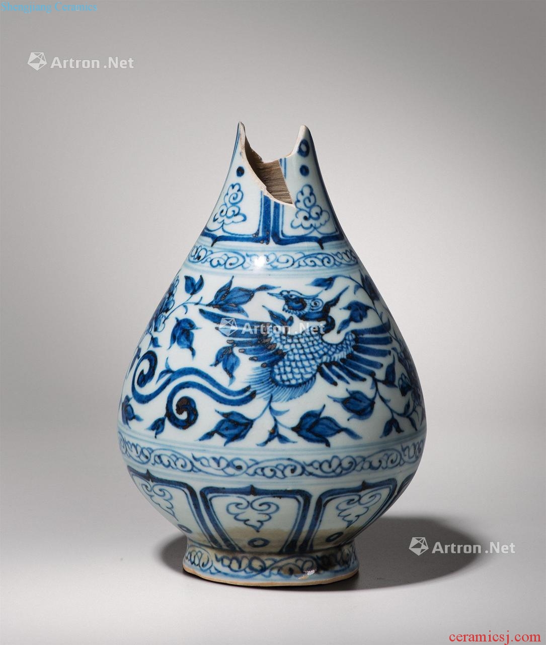 yuan Blue and white chicken wear peony grains okho spring bottle