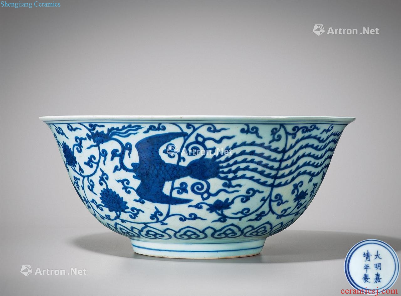 Ming jiajing Blue and white chicken wear pattern big bowl