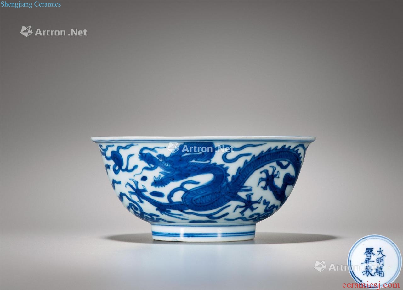 Ming wanli Blue and white longfeng green-splashed bowls