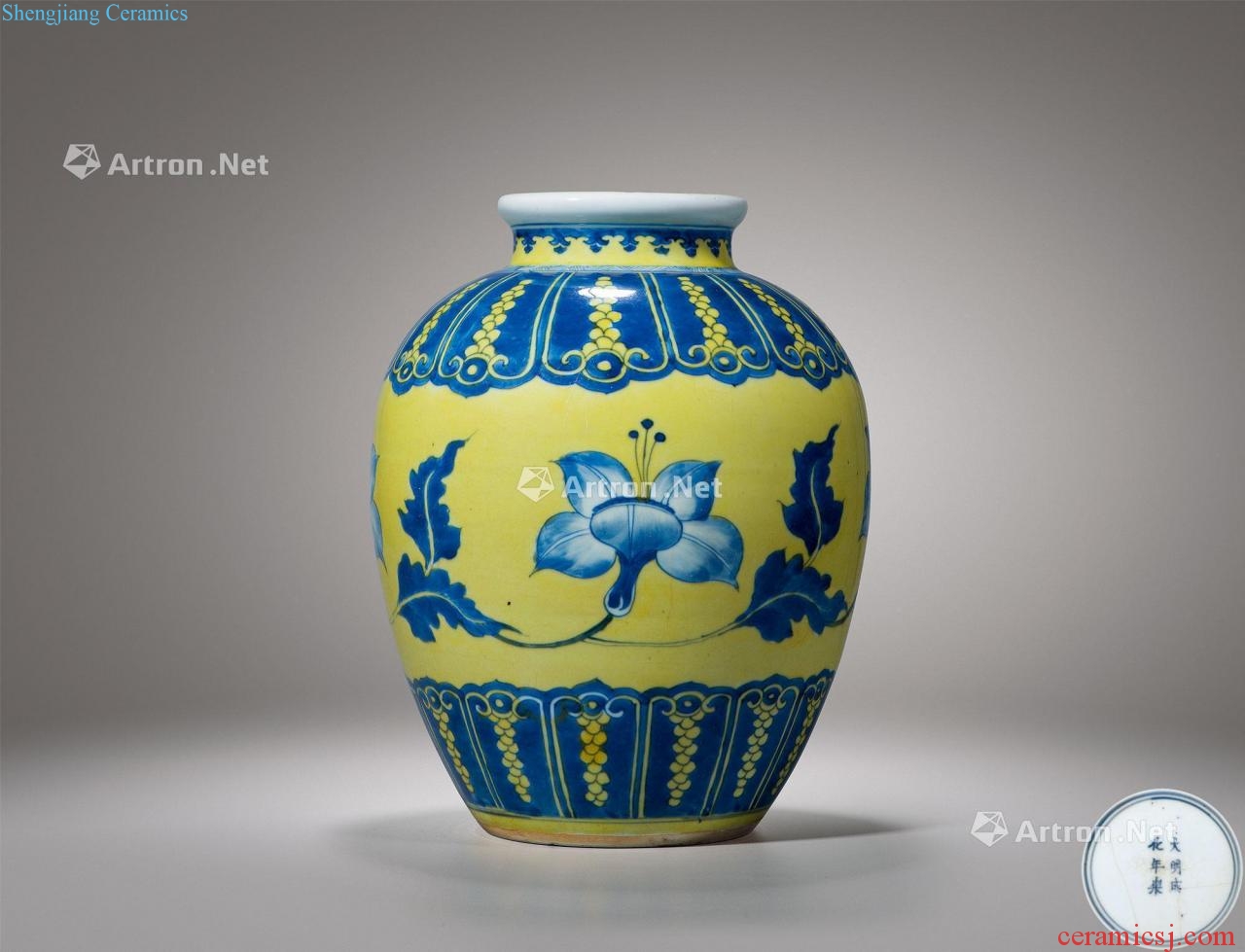 The qing emperor kangxi Yellow blue and white flower grain white cans around branches