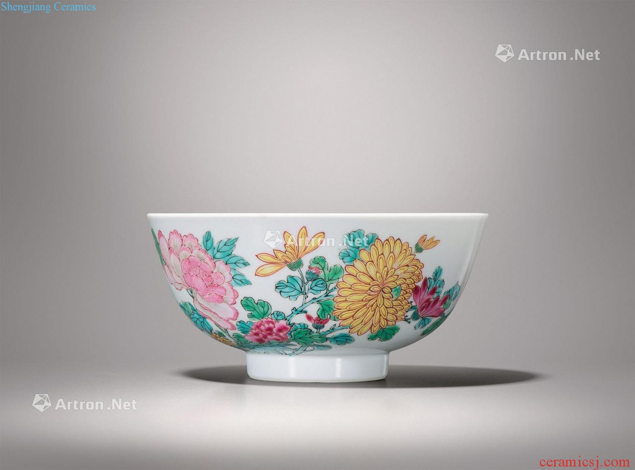 Qing yongzheng pastel fold branch flowers green-splashed bowls