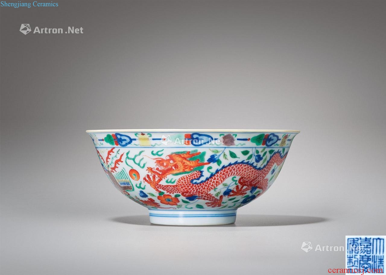 Qing jiaqing Longfeng green-splashed bowls