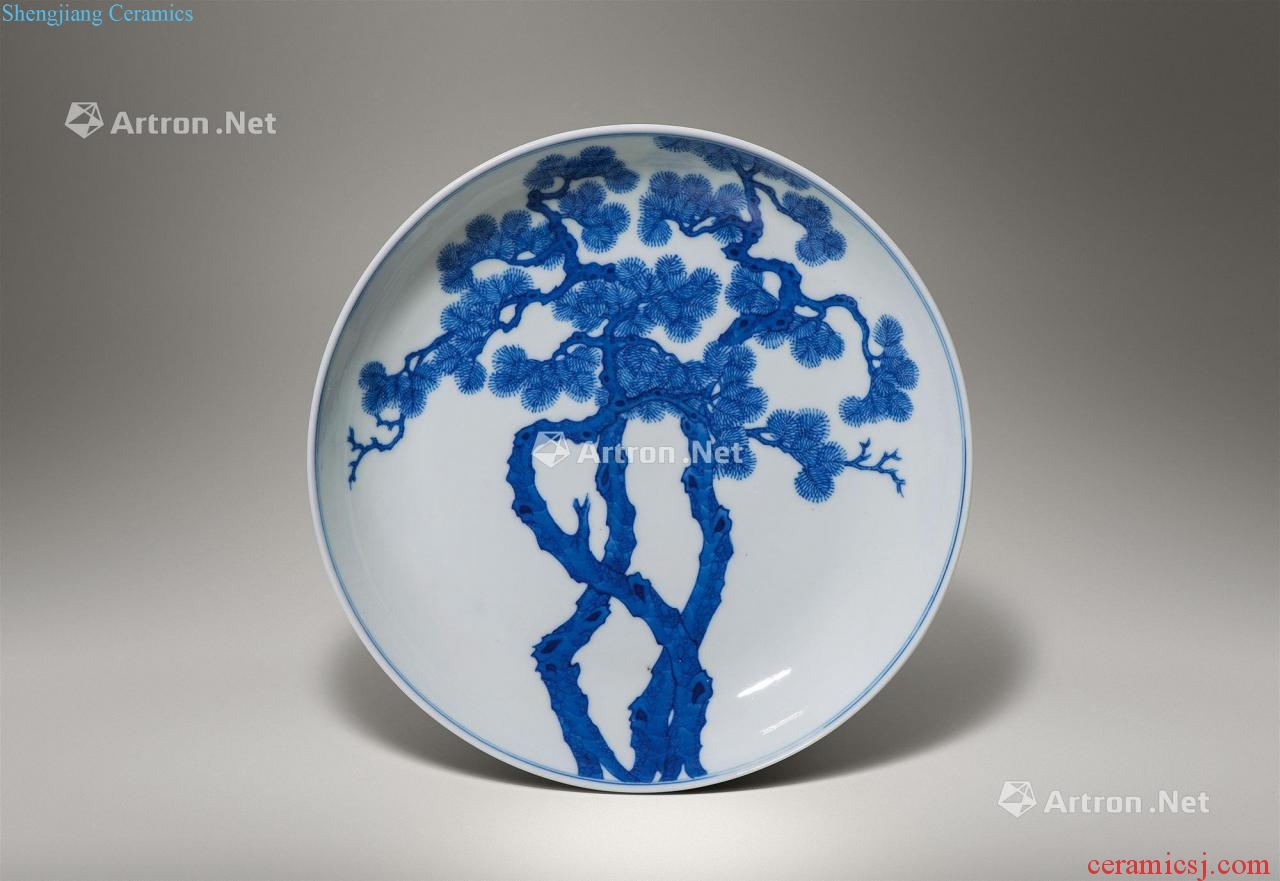 Qing guangxu Blue and white pine Qiu tray