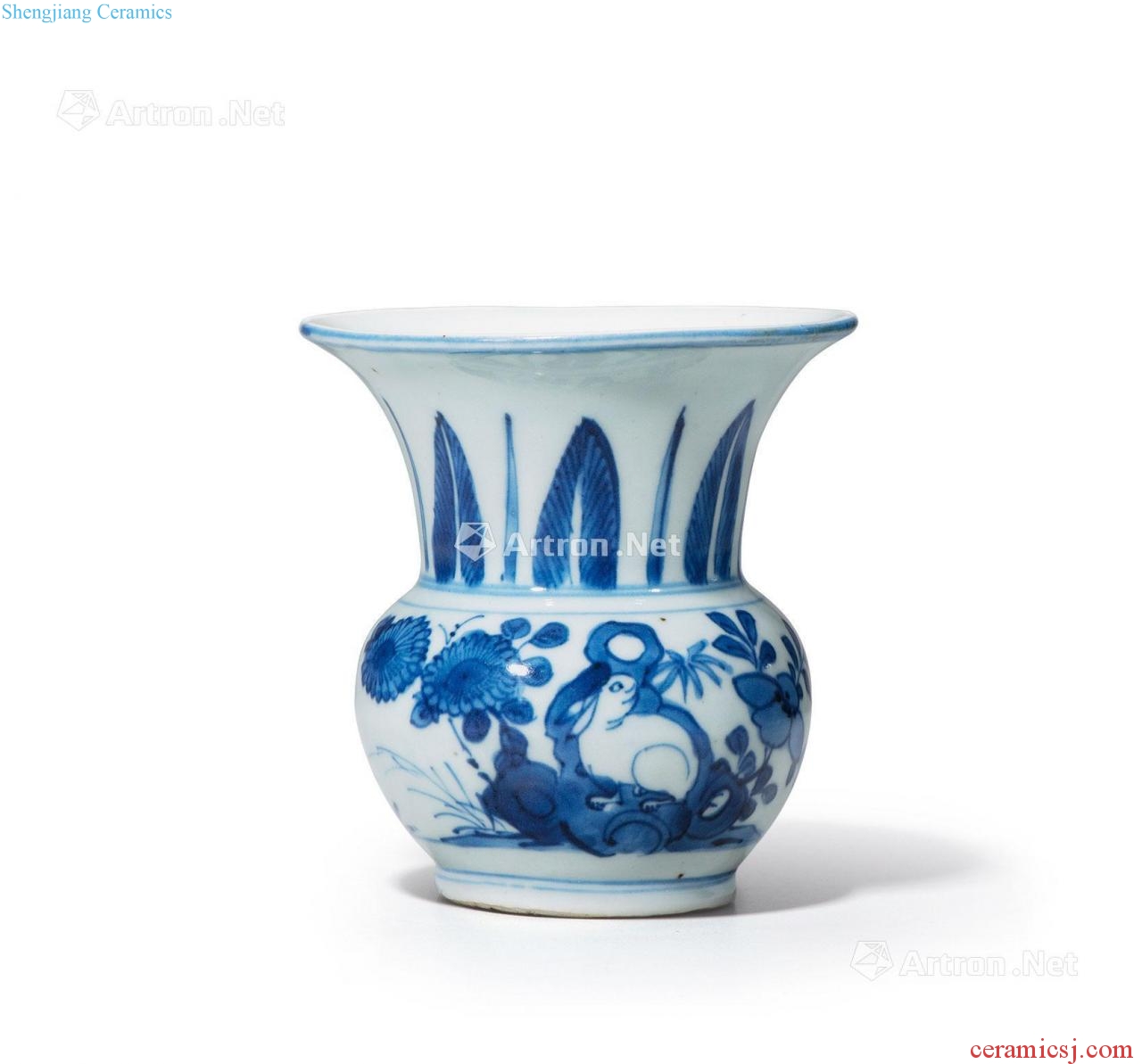 Ming wanli Blue and white small rabbit grain slag bucket