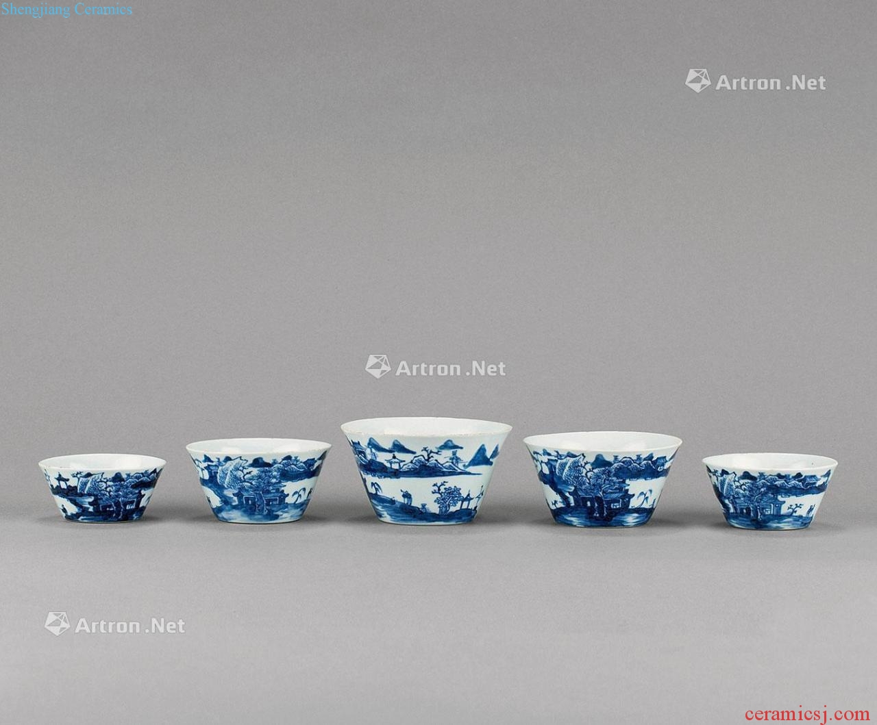In the qing dynasty Blue and white landscape pattern set of cup (a group of five pieces)