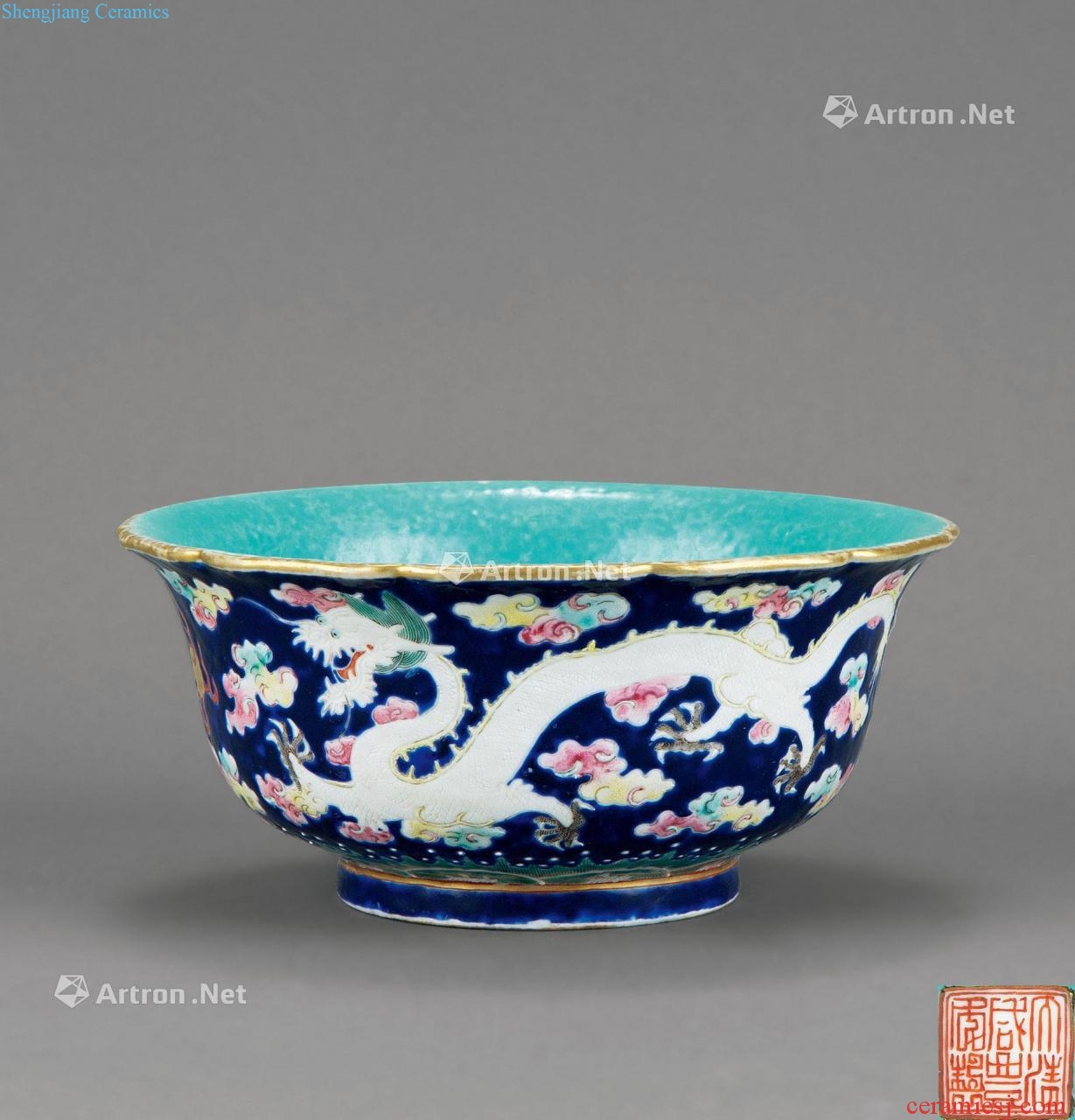 In the qing dynasty in blue enamel YunLongWen mouth bowl