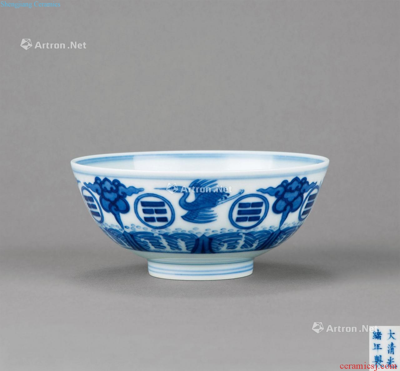 Qing guangxu Blue and white gossip cranes green-splashed bowls