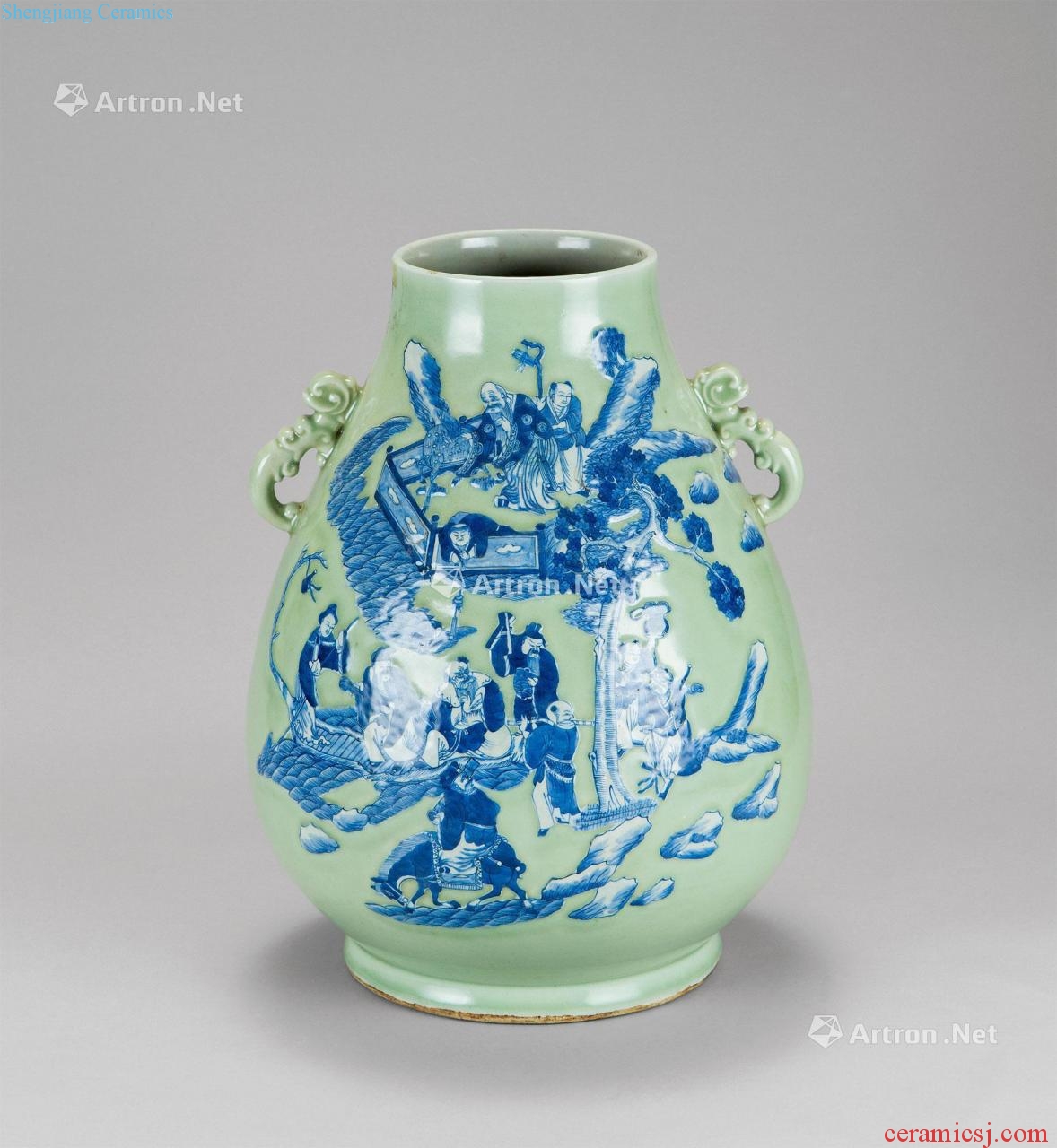In the qing dynasty Pea green glaze porcelain of the eight immortals characters grain ears