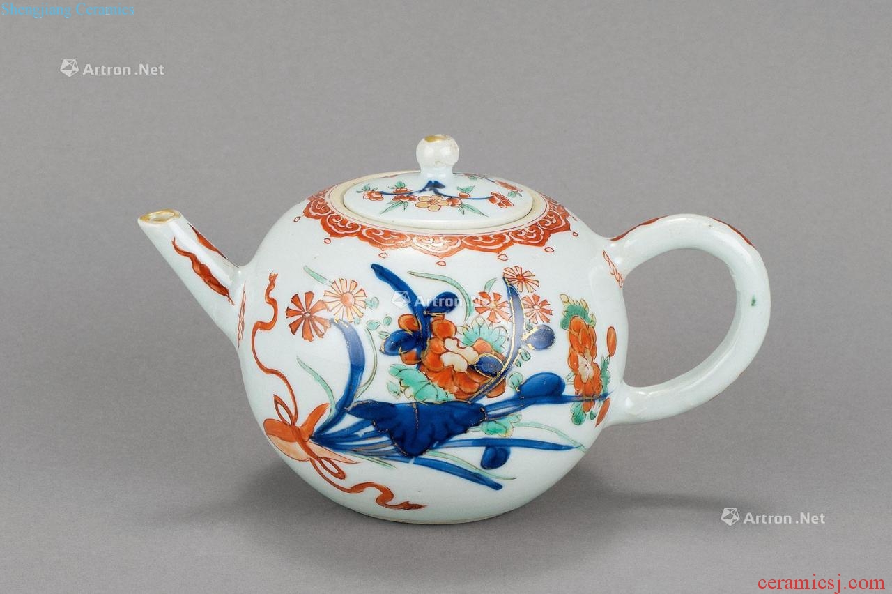 In the qing dynasty Colorful flowers grain teapot
