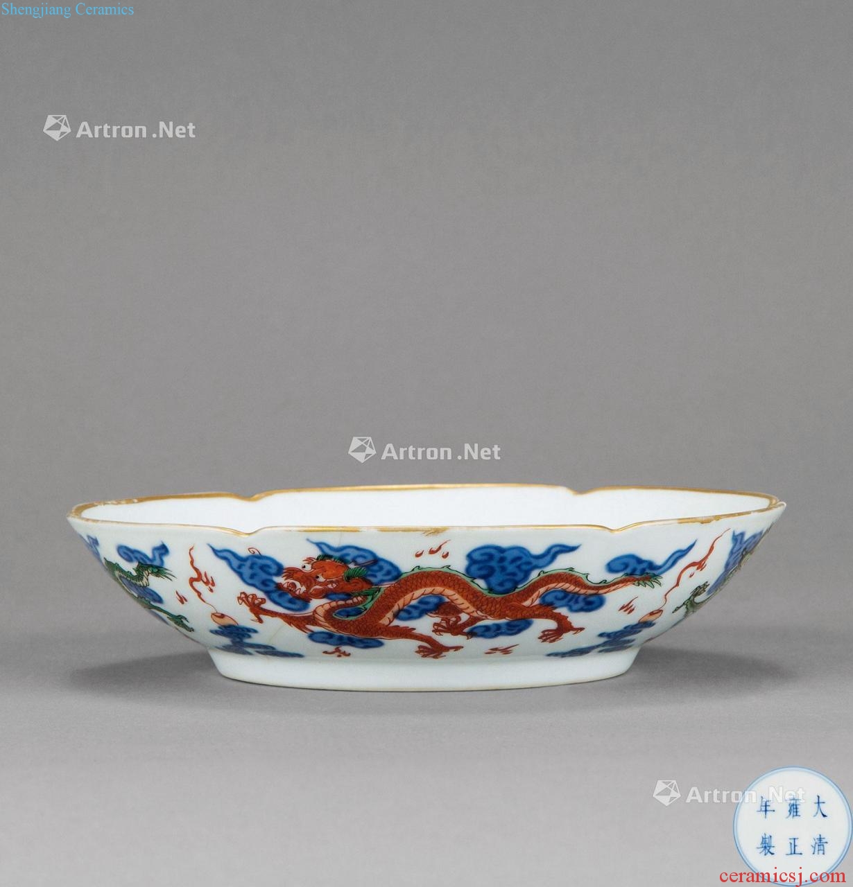 In the qing dynasty Five dragon grain flower mouth tray