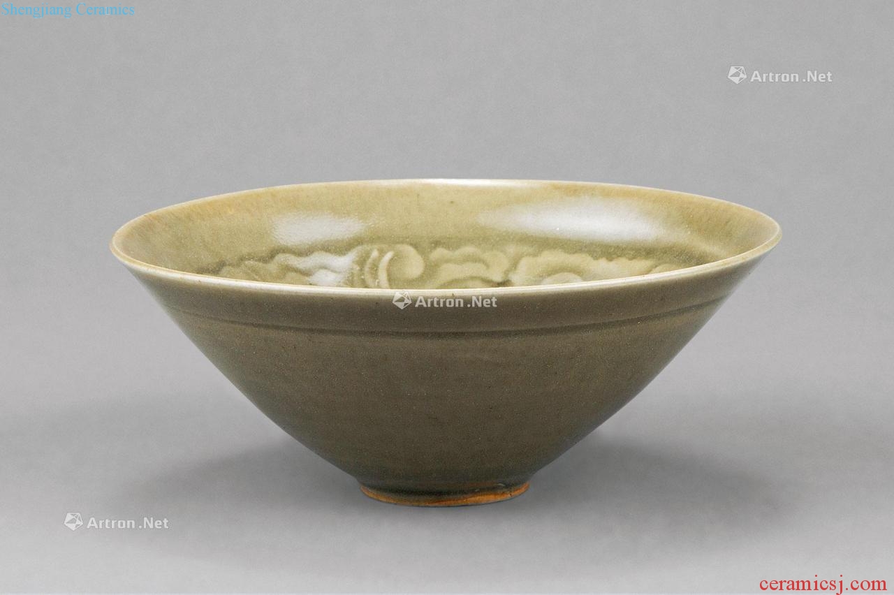 The song dynasty Yao state kiln double crane green-splashed bowls