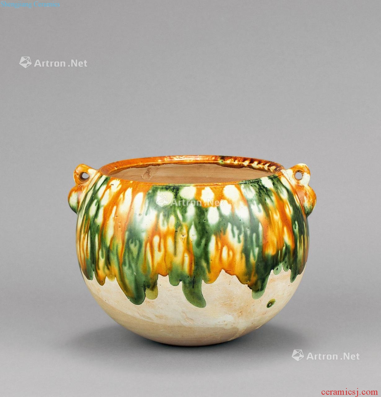 The tang dynasty Three-color binaural pot